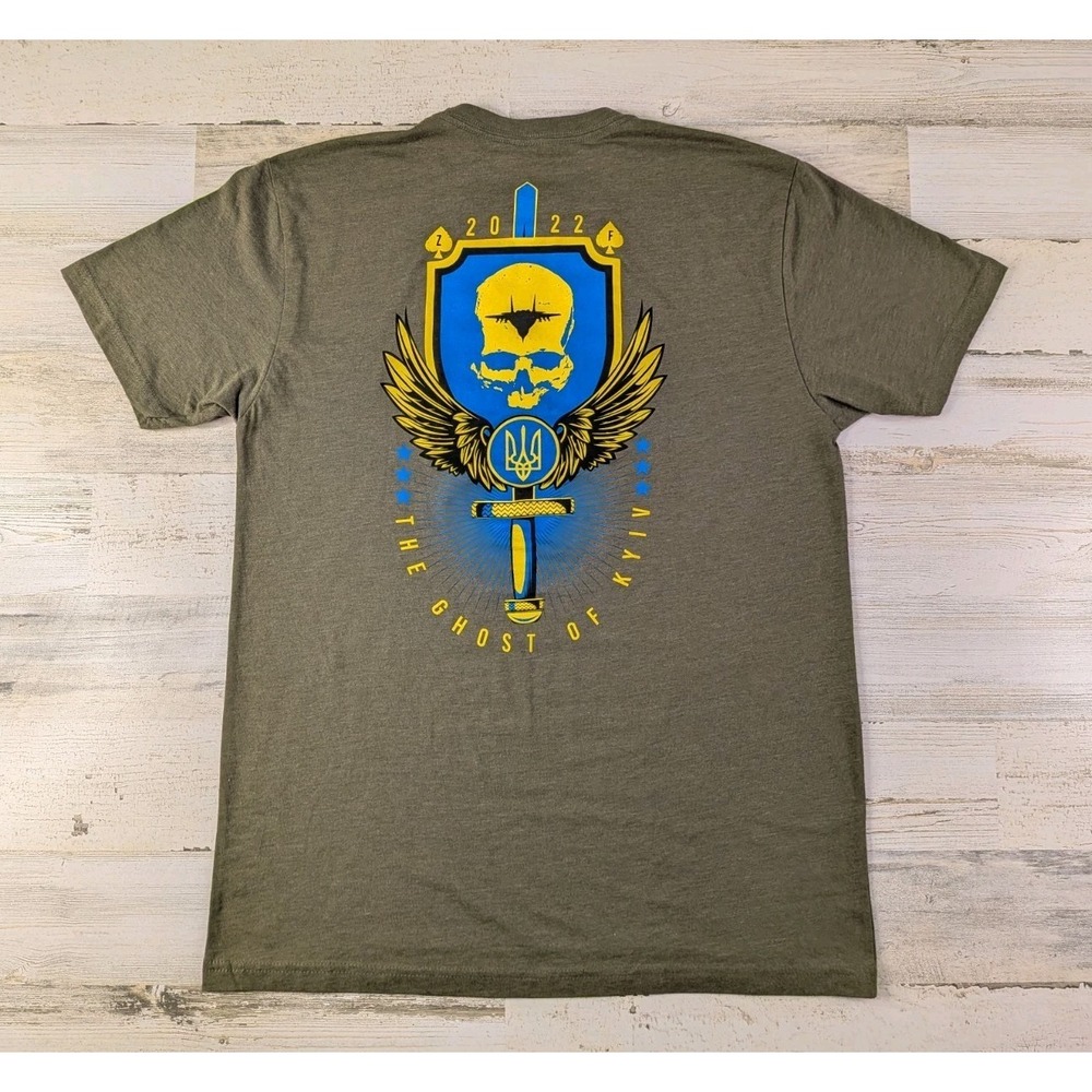Zero Foxtrot Shirt Mens Large Army Green Ghost of Kyiv Skull Graphic T-Shirt